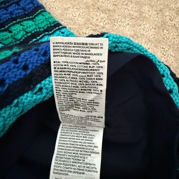 GAP Crochet Blue and Green Striped Mini Dress Preppy Bohemian Indie Bodycon - Picture 7 of 8